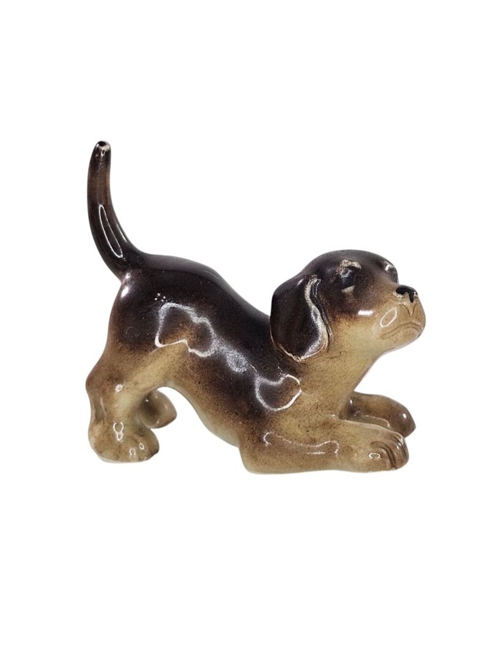 Ceramic Brown Tan Puppy Dog Figurine Made In Germany Playful Puppy Decor Vintage